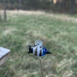 Elegant Blue and Black Glass Bee Garden Stake